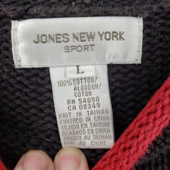 Vintage Jones New York Sweater Women Large Black Nordic Snowflake 100% Cotton - Picture 3 of 8